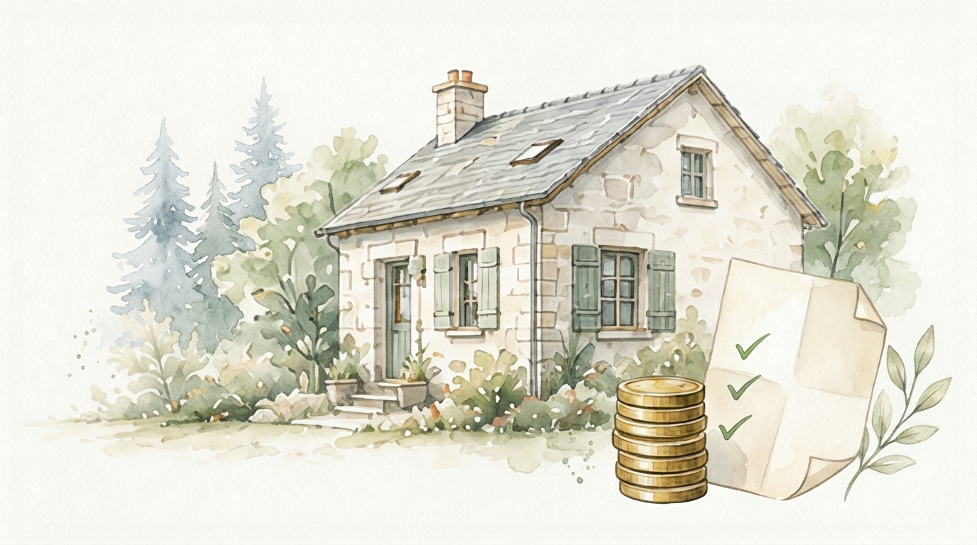 Maison avec pièces d'or et dossier