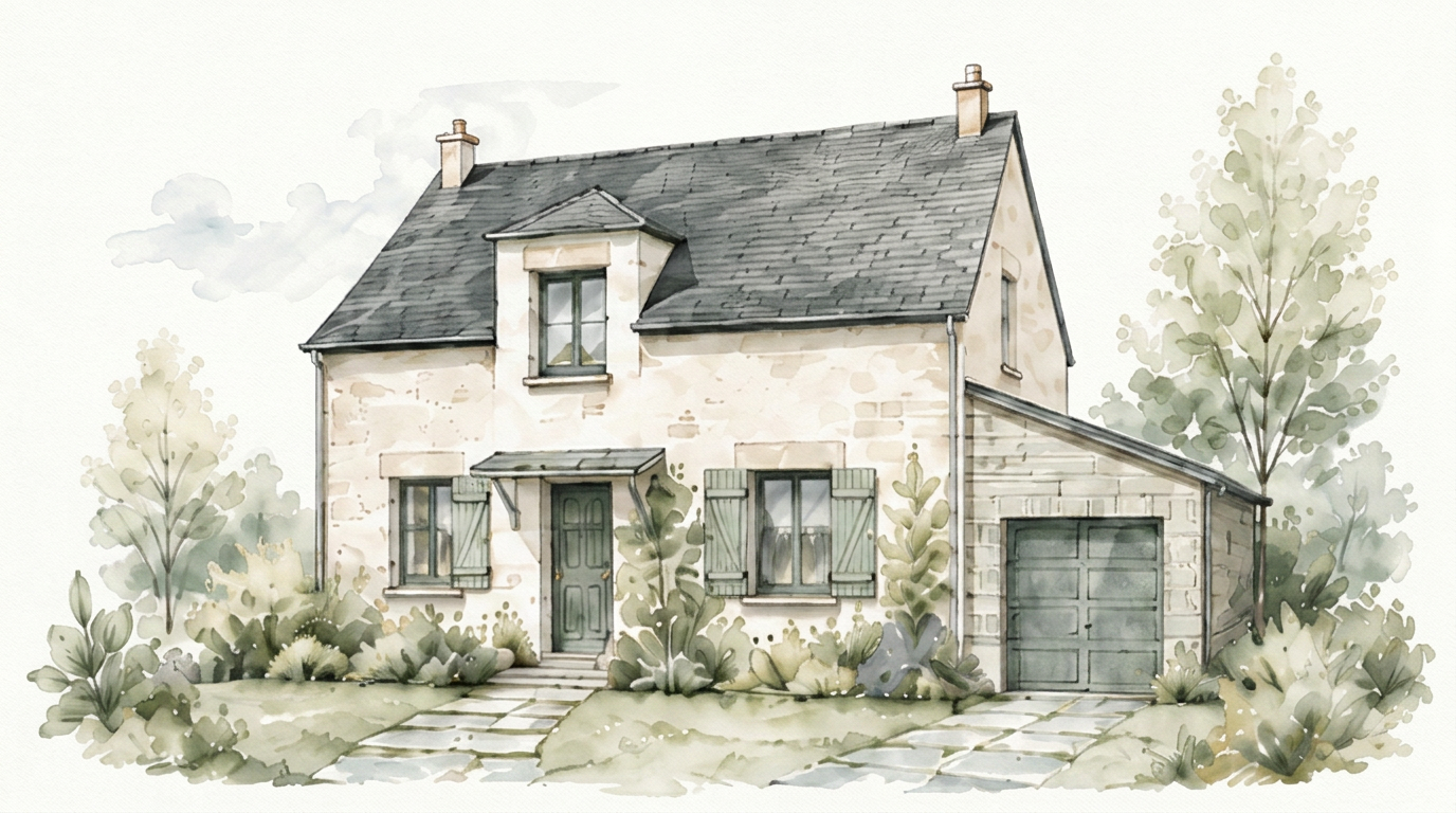Maison en pierre aquarelle